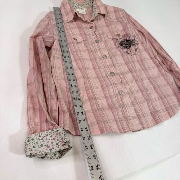 VTG Flowers Shirt Top Womens Large Y2K Western Pearl Snap Button Up Long Sleeve - Picture 2 of 8